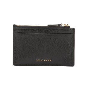 COLE HAAN Black Leather Card Case With Zip